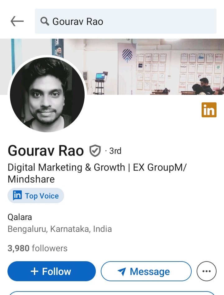 Example of digital marketer LinkedIn profile